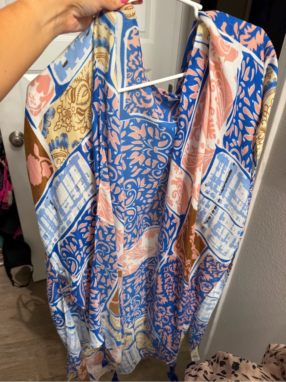 Blue & Pink Floral Patterned Kimono Cover-Up